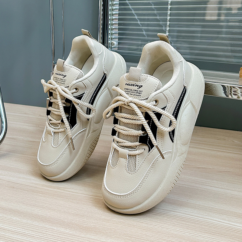 Weiß für Damen, Frühling 2025, neue atmungsaktive Boardschuhe mit dicker Sohle für Studenten, trendiger Instagram-Look_voghion.com