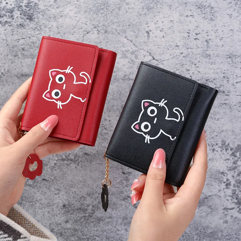 Damen süße Katze kurze Brieftasche Leder kleine Geldbörse Multi-Kartenhalter Geldbeutel_voghion.com