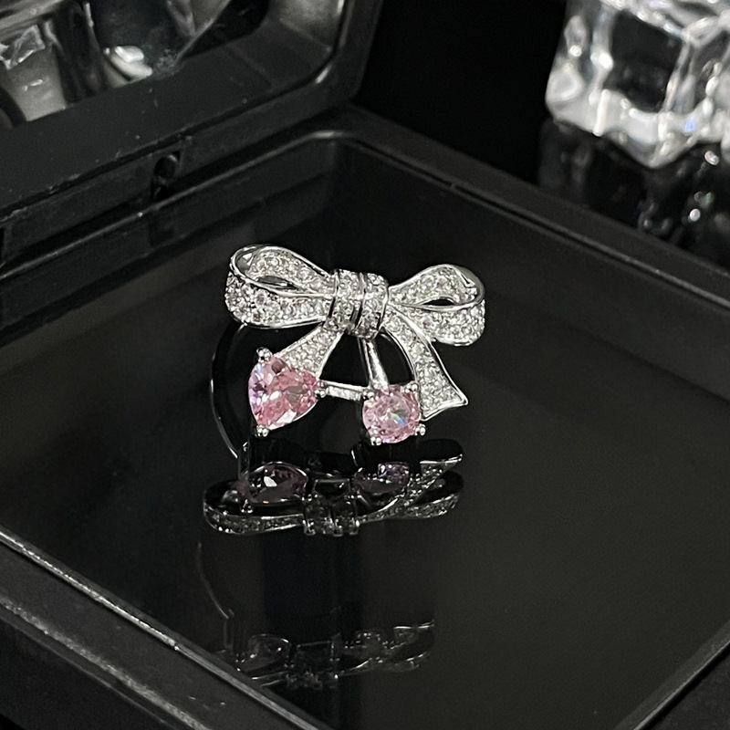 High end Light Luxury Full Diamond Zircon Bow Sweet Cool Open Female Instagram Cold Elegant Elegance Small and Popular_voghion.com