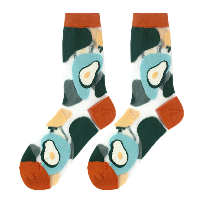 23 Spring/Summer Women's Thin Style Medium Tube Fashion Trendy Wind Flower Dorsen Series Glass Silk Socks_voghion.com