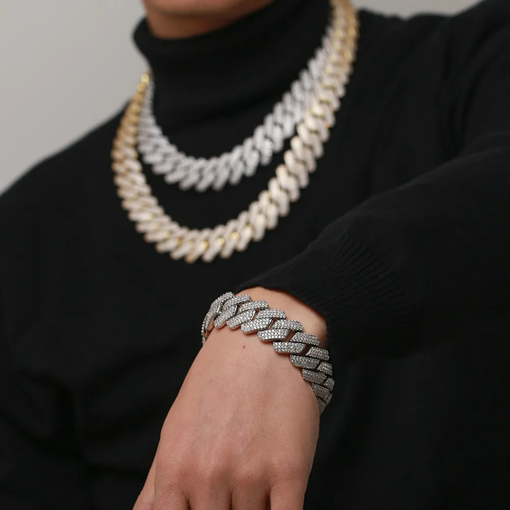 Luster Jewelry 20mm trendy sterling sier gold plated necklace moissanite cuban link for men_voghion.com