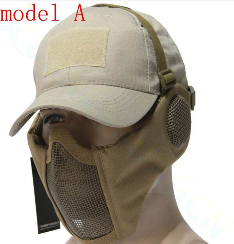 Taktikalised Airsoft Military Half Face Strike Metallvõrgust kaitsev pealuu mask ja müts kõrvakaitse jahitarvikud_voghion.com