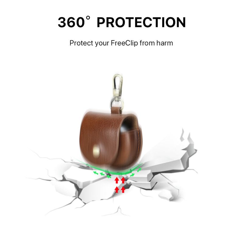 Étui Bluetooth en cuir de vache Freeclip pour Huawei, étui pour écouteurs à crochet à rabat en cuir crème d'arbre_voghion.com