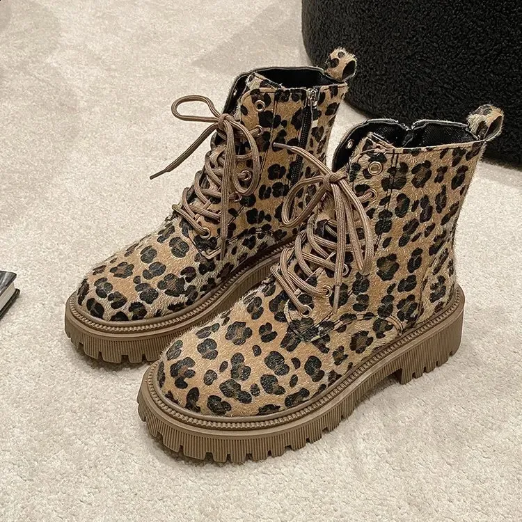 Leopard Pattern Ankle Boots For Women Winter Platform Shoes_voghion.com