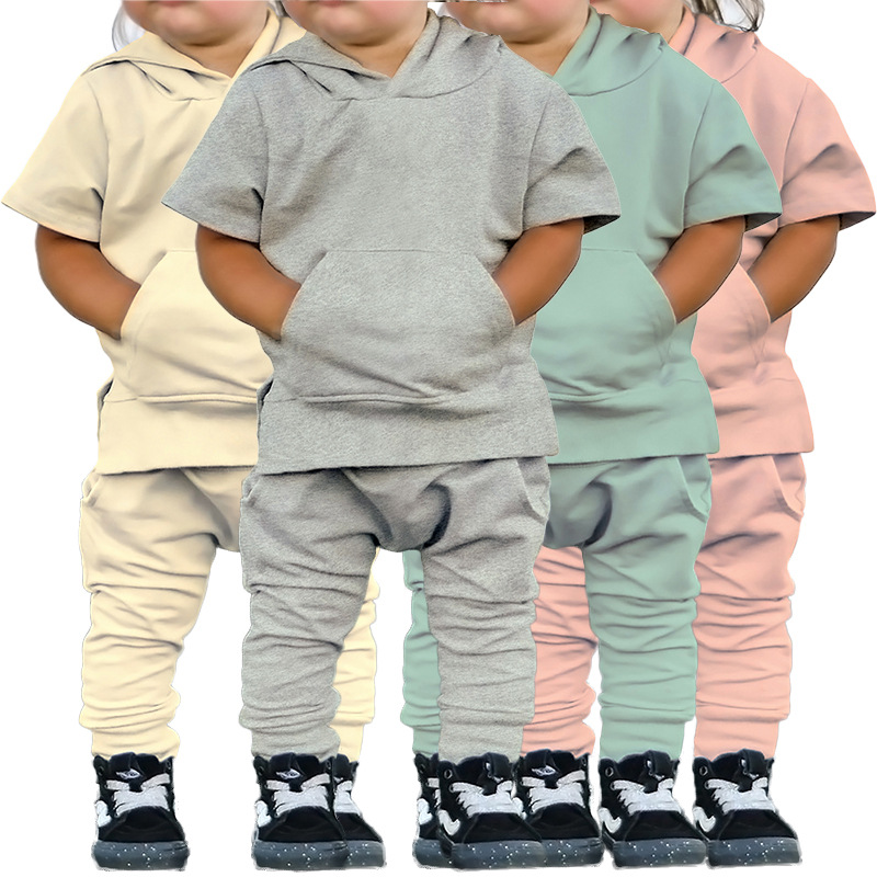 Mother&Kids Children's suit hooded short-sleeved hoodie trousers two-piece children's suit_voghion.com