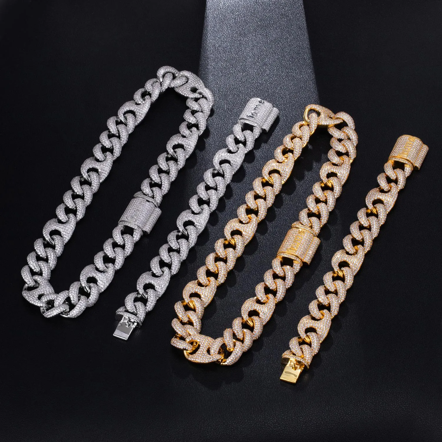 Personalised White Gold Bling Cuban Link Chain Necklace For Men_voghion.com