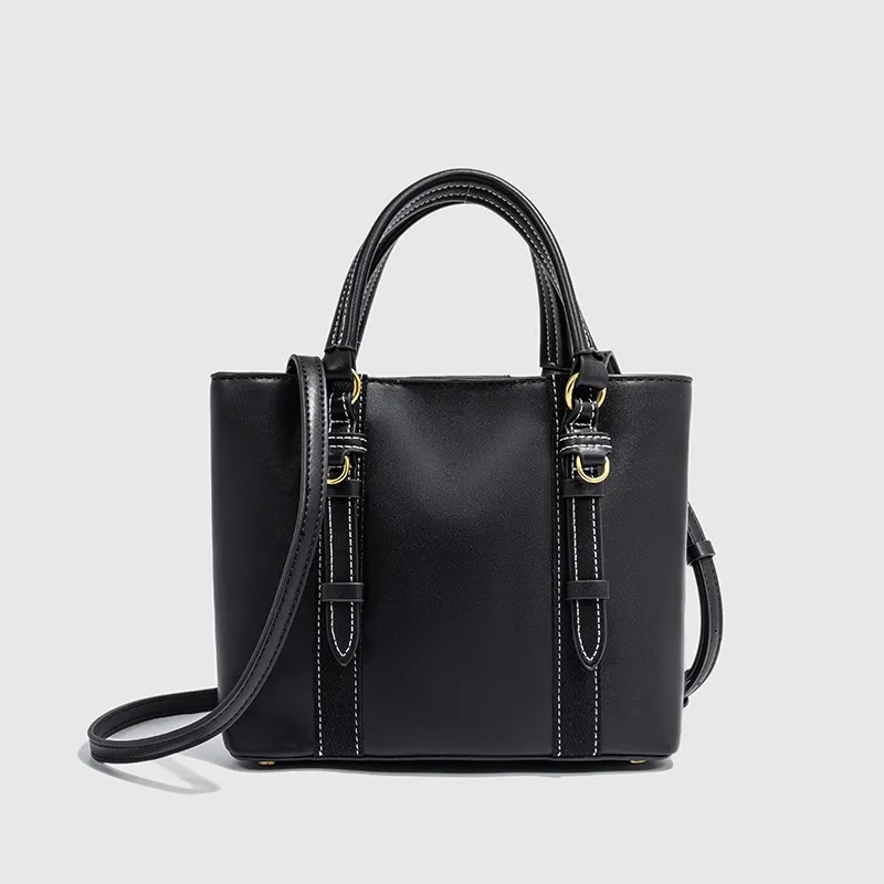 Nouveau mini sac bandoulière urbain noir avec seau à double compartiment_voghion.com