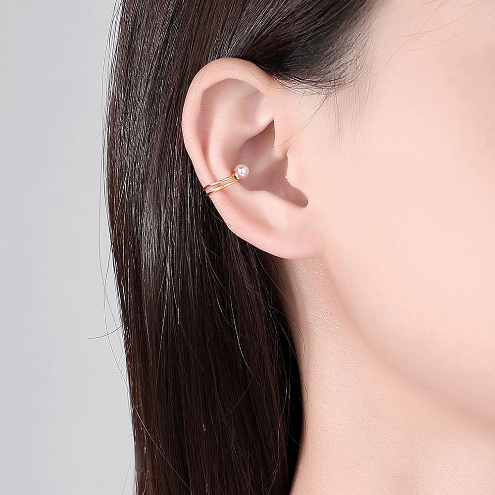1 pieza de pendientes de clip de plata esterlina con perlas de imitación, sin perforación, accesorios de moda chapados en oro de 14 quilates