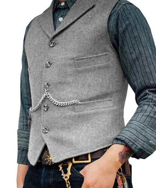 Herrenwesten Anzugweste Braune Hochzeit Wolle Tweed Business Weste Jacke Lässig Slim Fit Gilet Homme Für Bräutigam Mann_voghion.com