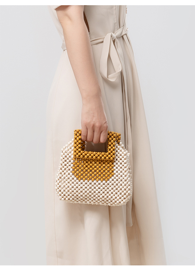 ENSPT wooden bead women's bag high-end cross-border small square bag hand-woven handbag fashionable niche commuter bag women_voghion.com
