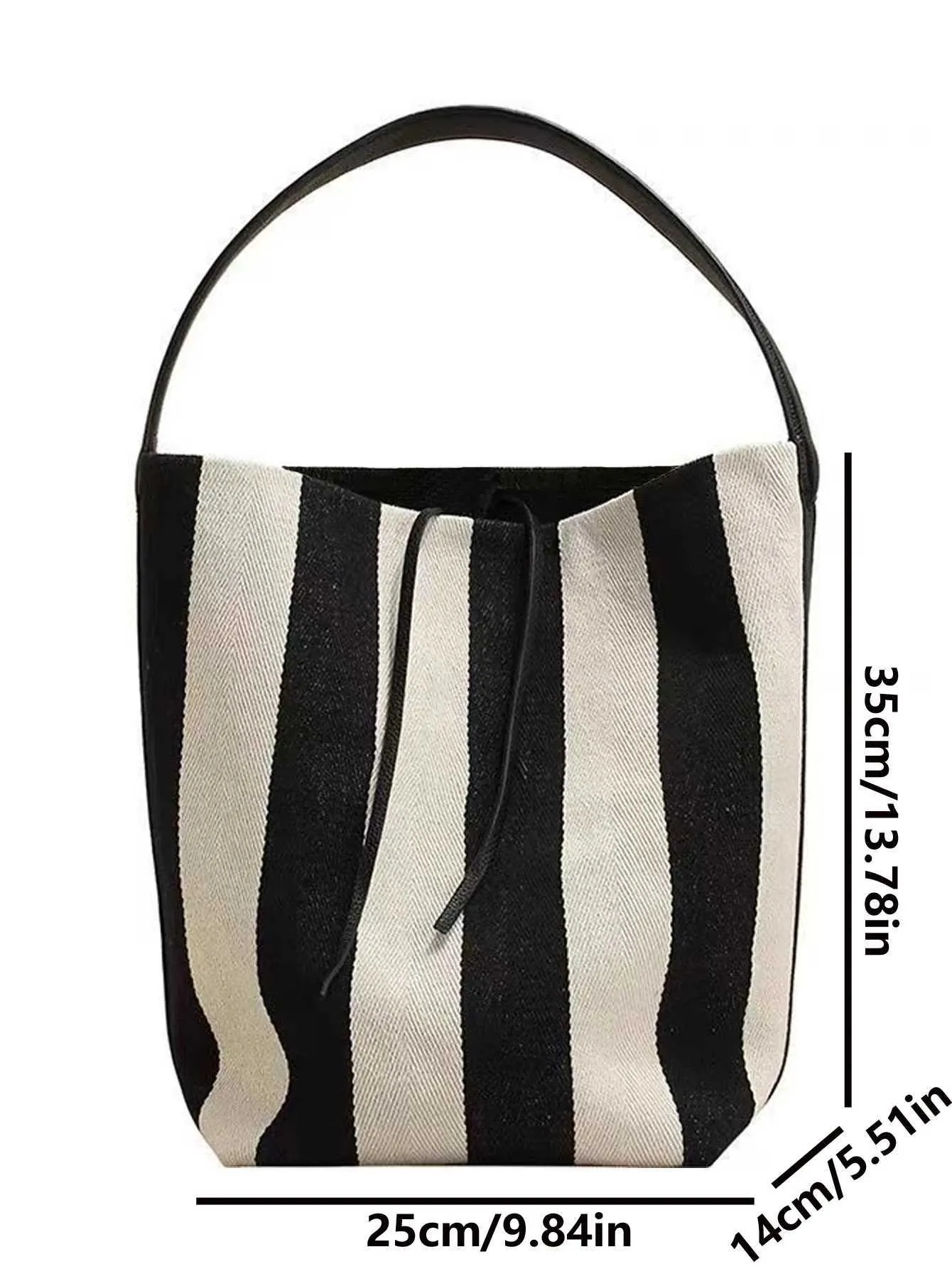 Gestreepte canvas bucket bag dames grote schoudertas trendy_voghion.com