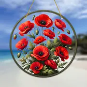 Scarlet Blooms Suncatcher - 8" Acrylic Floral Art. Springtime Decor For Porch Or Heartfelt Mother's Day Gift._voghion.com