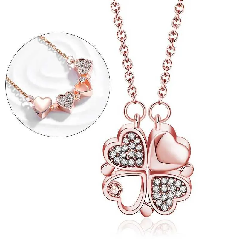 Collane in acciaio inossidabile 316L con ciondolo magnetico a forma di cuore a forma di trifoglio per donna, collana aperta con cristalli_voghion.com