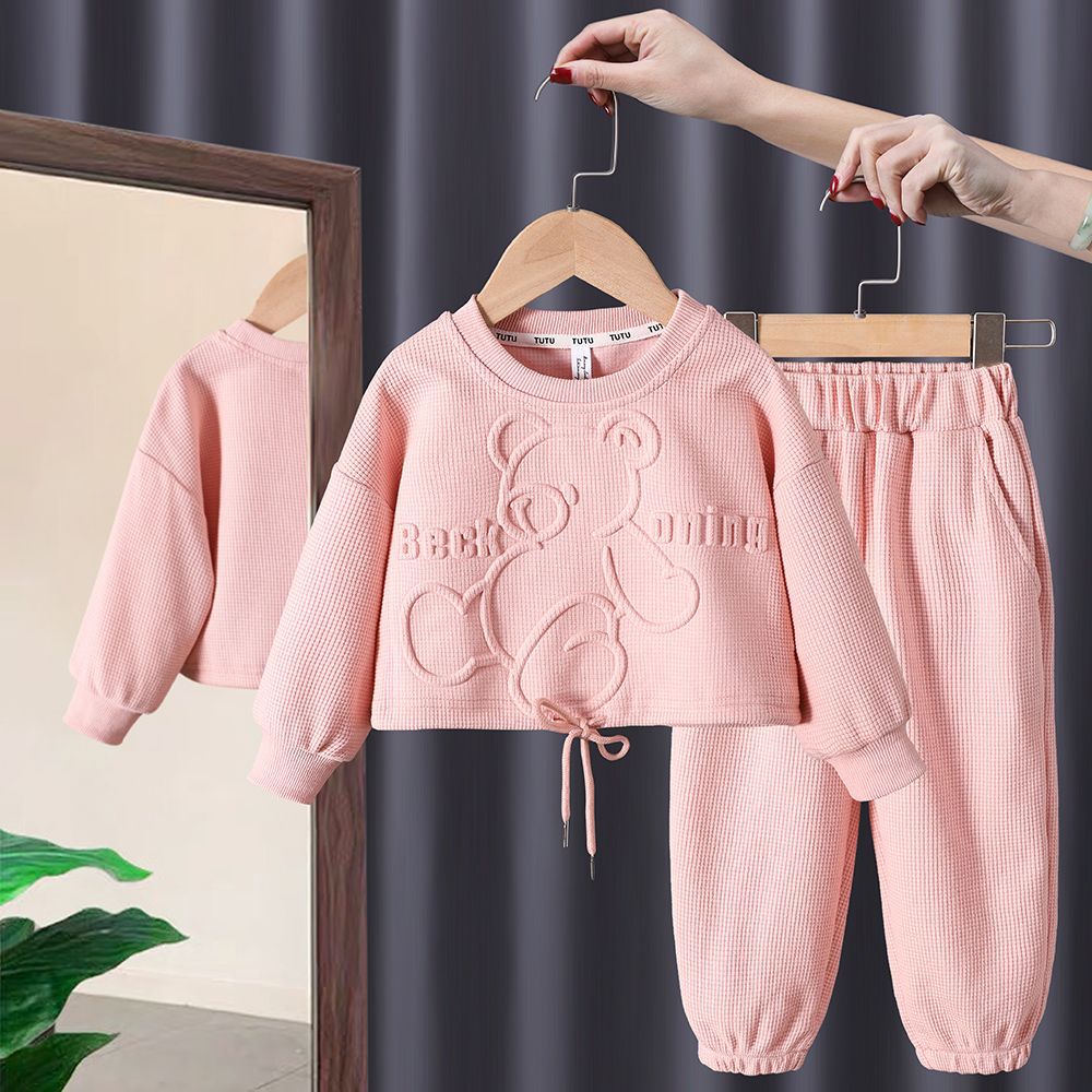 Vêtements pour enfants printemps et automne nouveaux sweat-shirts d'ours de dessin animé pour enfants de petite et moyenne taille avec poignets et pantalons costumes deux pièces