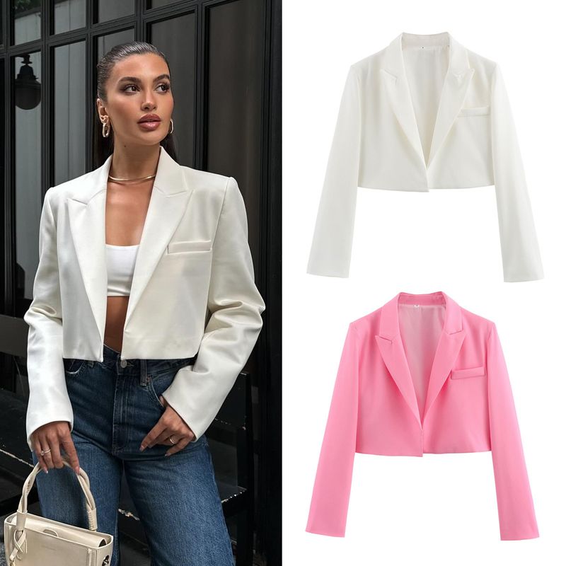 Dammekleeder Revers Temperament Knäpplos Kuerz Slim Fit Kleng Kostümjacket_voghion.com