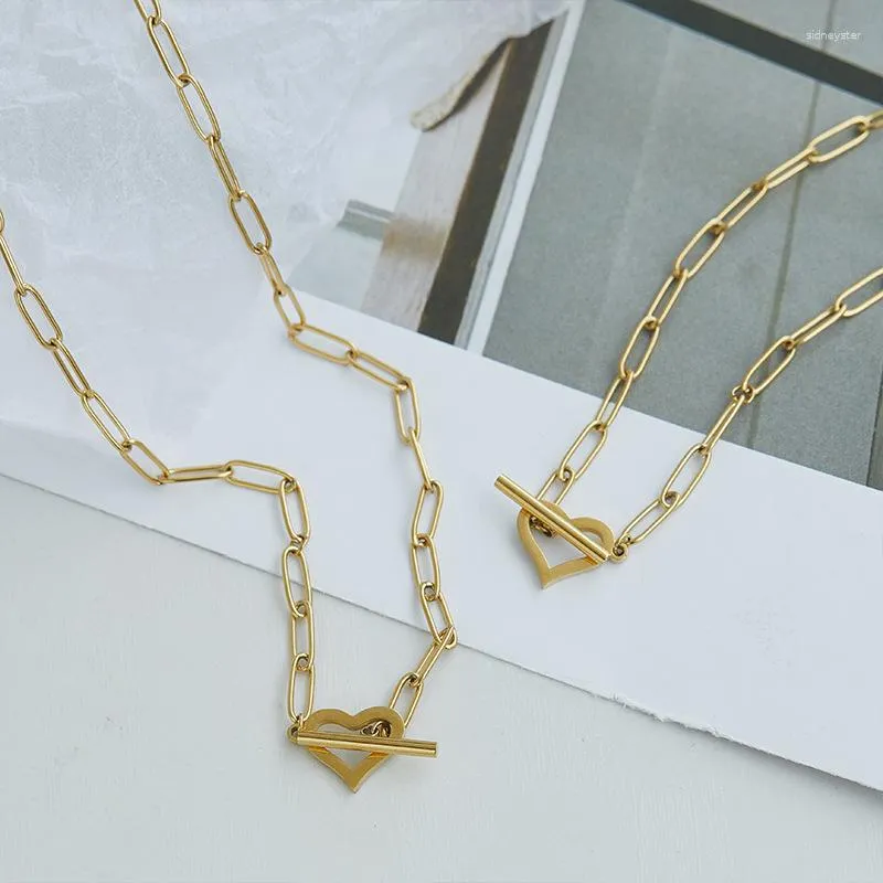 Chains Fashion Jewelry Necklace For Women Hollow Love Ot Buckle Stainless Steel Necklaces Peach Heart Neck Jewellery_voghion.com