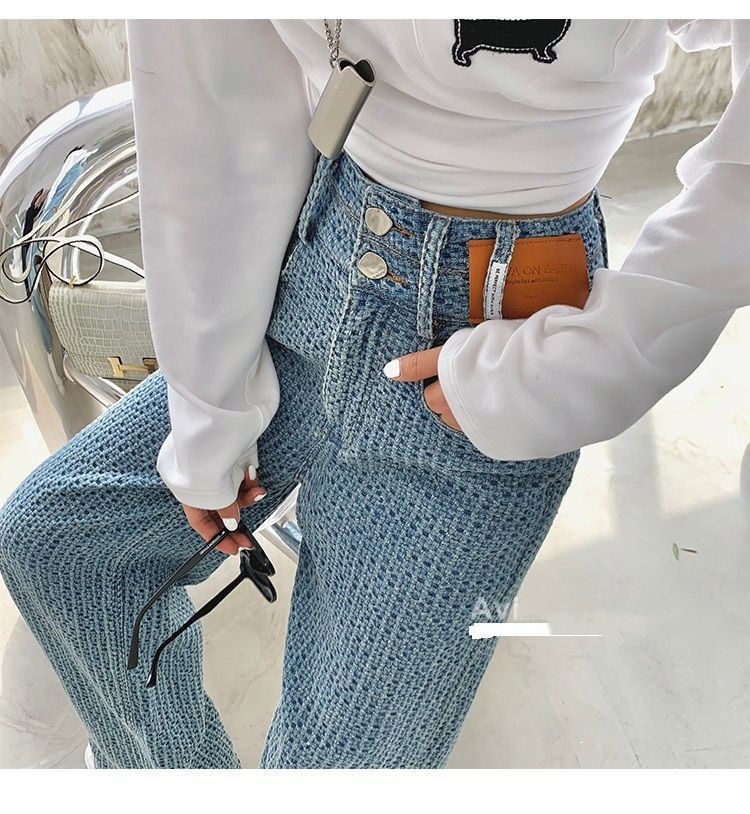 Pustende rette jeans for kvinner, nye høylivede, slanke, avslappede, vevde gulvlange, vide ben, lange bukser_voghion.com