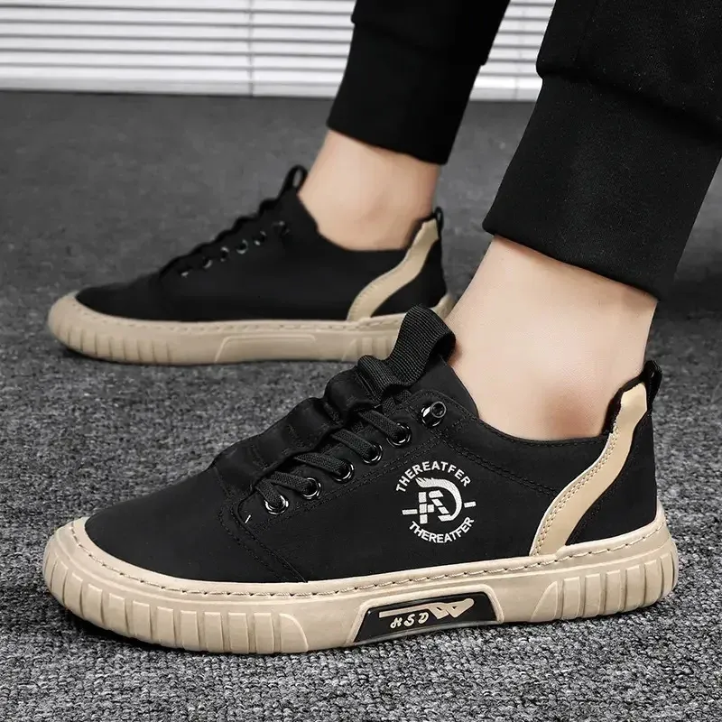 Baskets noires décontractées et respirantes pour hommes, chaussures de conduite, de marche, de tennis, de skate, plates, Zapatillas Hombre 240617_voghion.com