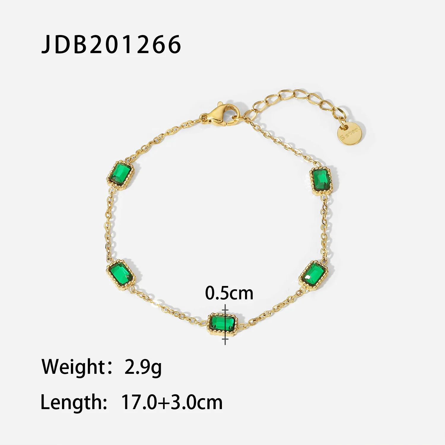 Bracciale minimalista con zirconi verdi a spina di pesce e catena Figaro intrecciata con ciondoli di smeraldo_voghion.com