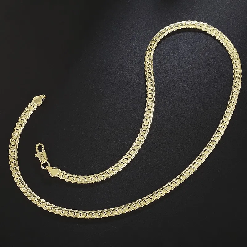 Collana con catena laterale placcata in oro Sterling S, 18, 20, 22 e 24 pollici, per donne e uomini, gioielli di moda e regali._voghion.com