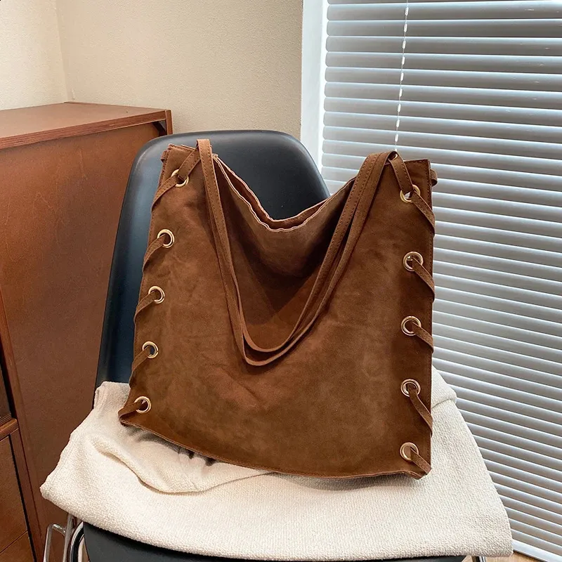 Ladies Handbags Brown Bags Tote Suede Leather Shoulder Women Top Handle Bag Female Sac A Main 240924_voghion.com