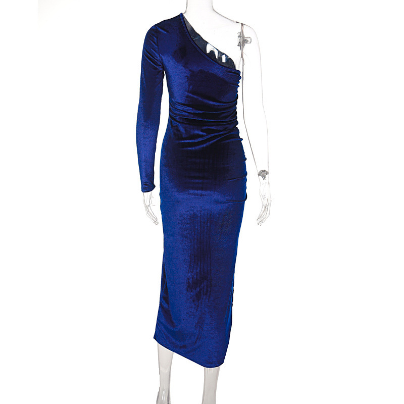 Elegant Women's Evening Dress Slim Fit Long Sleeve Ruffle Split_voghion.com