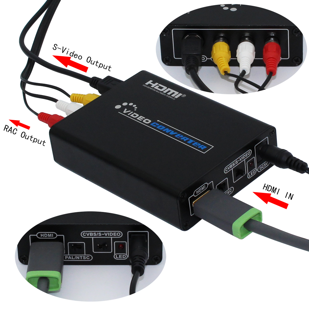 HDMI zu AV S-Video CVBS Video Konverter HDMI zu SVIDEO+S VIDEO Switcher Adapter HD 3RCA PAL/NTSC Schalter für TV PC Blue-Ray DVD_voghion.com