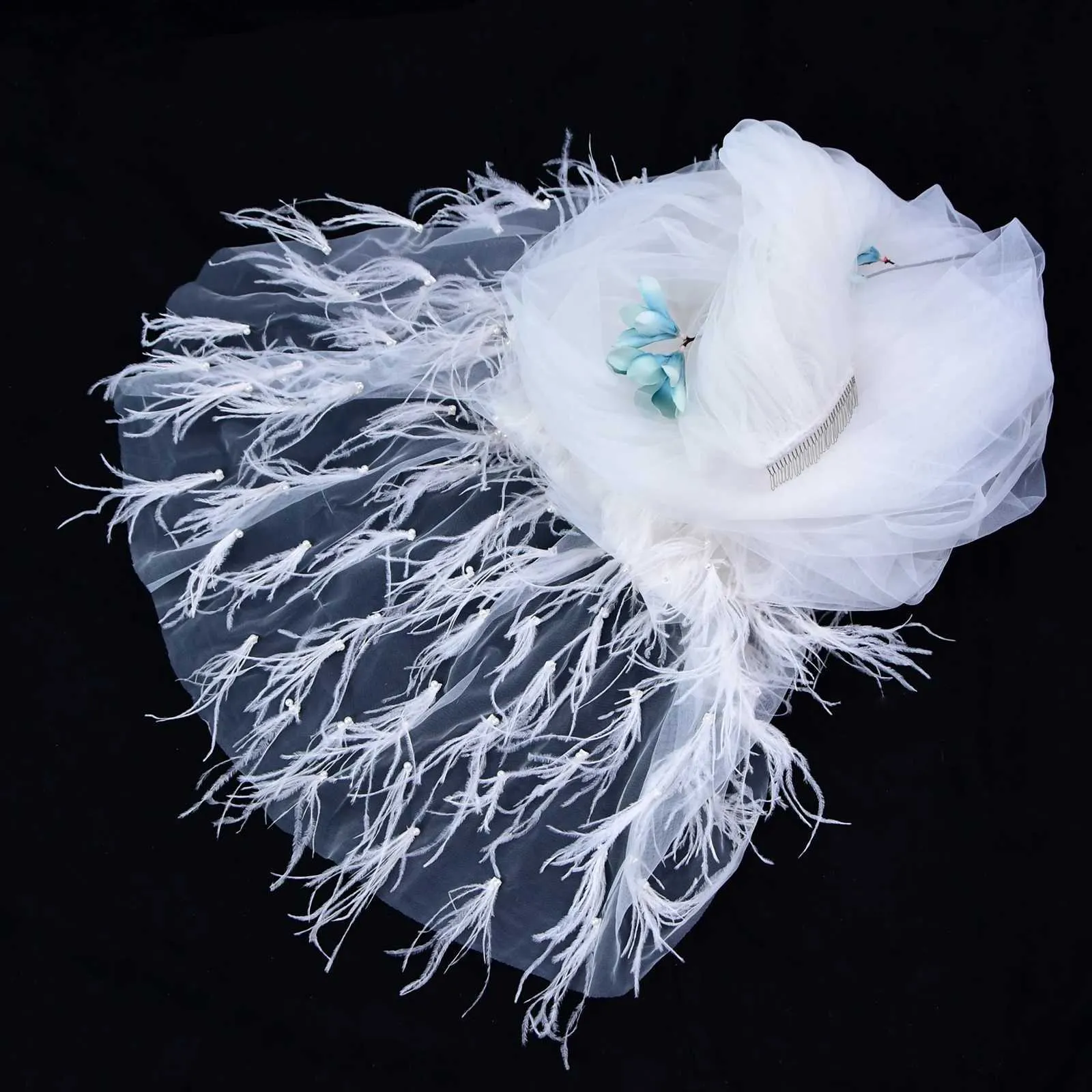 Gioielli V22, 1 strato di piume, perline, cattedrale, matrimonio, con pettine, accessori per capelli da sposa, velo di seta Medine_voghion.com