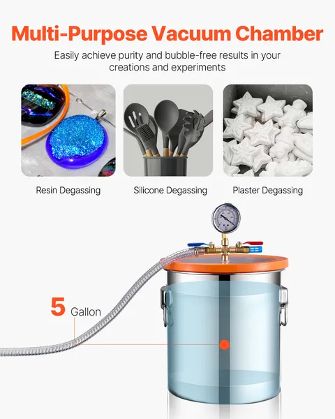 Vacuum Chamber Kit With Pump Stainless Steel And Acrylic Lid_voghion.com