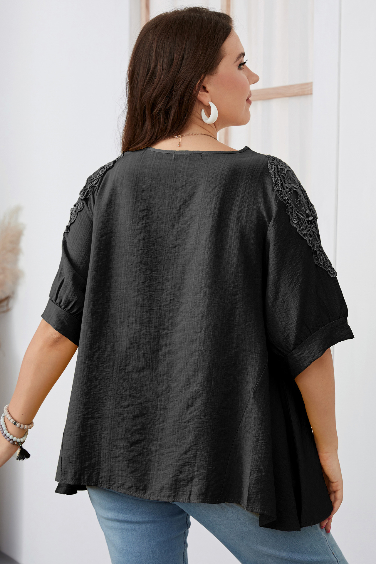 Women's irregular large size MM loose solid color women's T-shirt_voghion.com