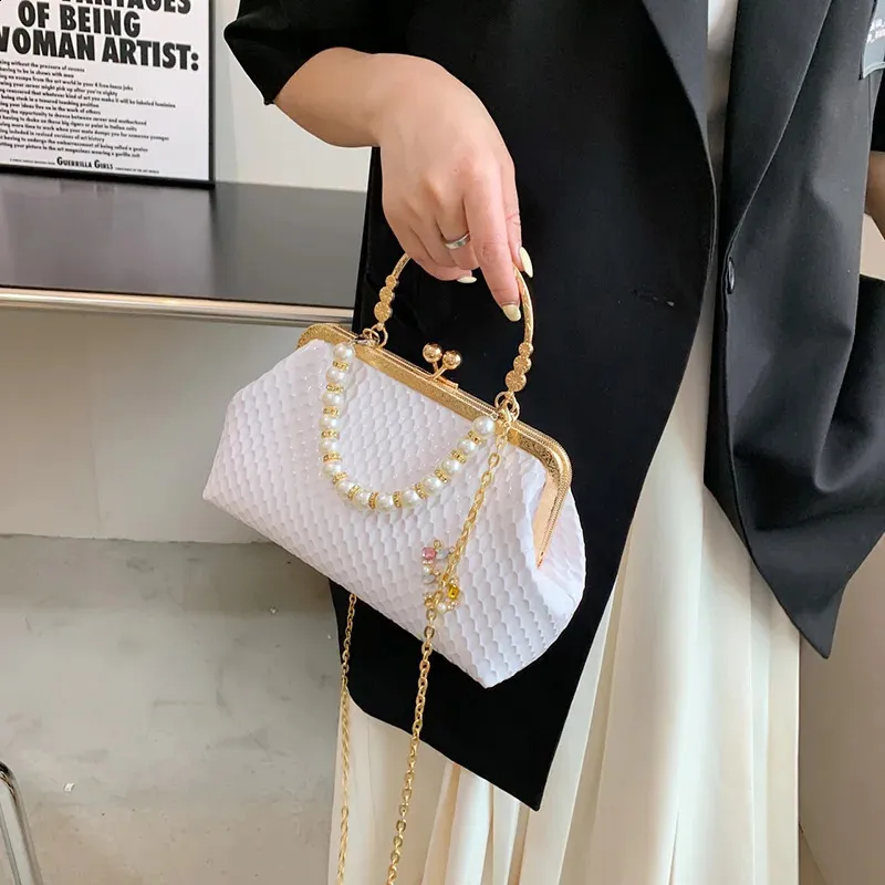 Sacs à bandoulière en argent doré pour femmes, pochette de soirée en perles, chaîne, clip, sacs à main de fête 240821_voghion.com