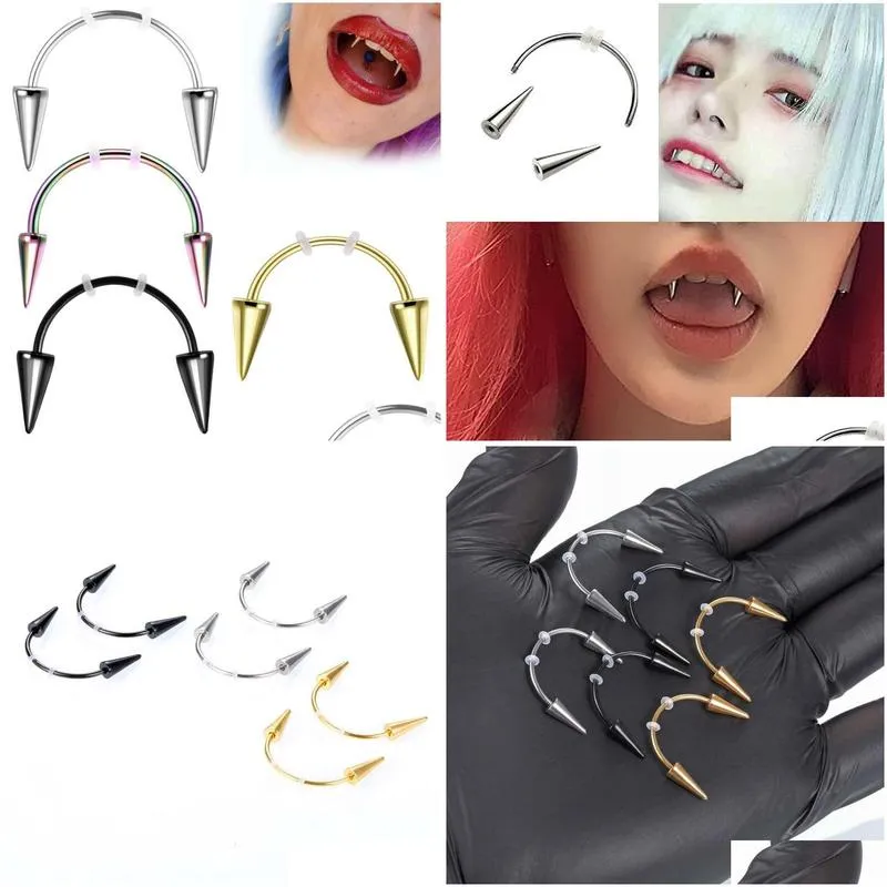 Grillz, grilles dentaires suceuses de sang en acier inoxydable, dents de tigre, piercing pour les lèvres et les ongles, livraison directe, bijoux pour le corps, Dhbne_voghion.com