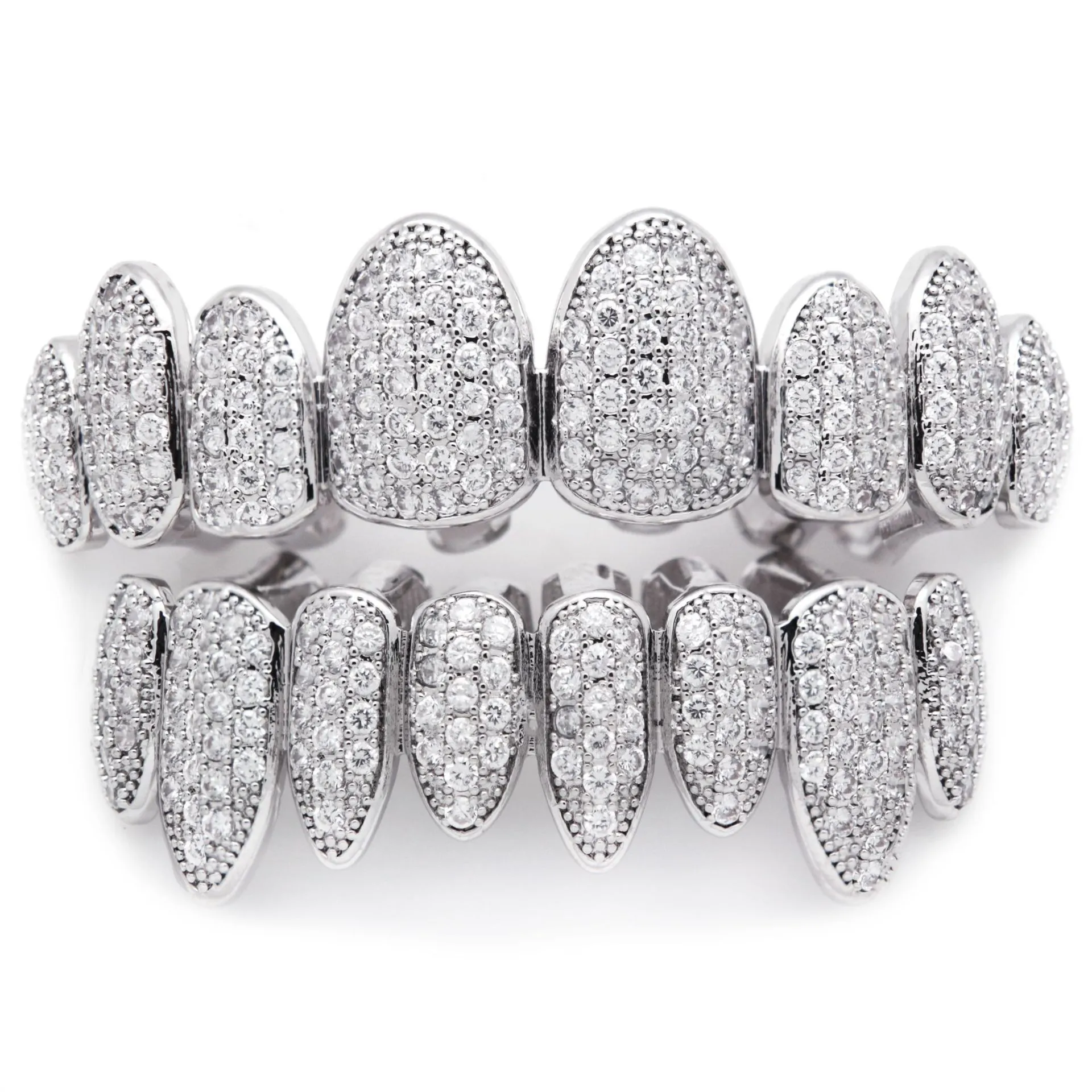 Rose Weißgold Vampir Grillz Iced Out Fang Grills Voller bunter Durchmesser Cosplay Zahnkappe Zahnspange_voghion.com
