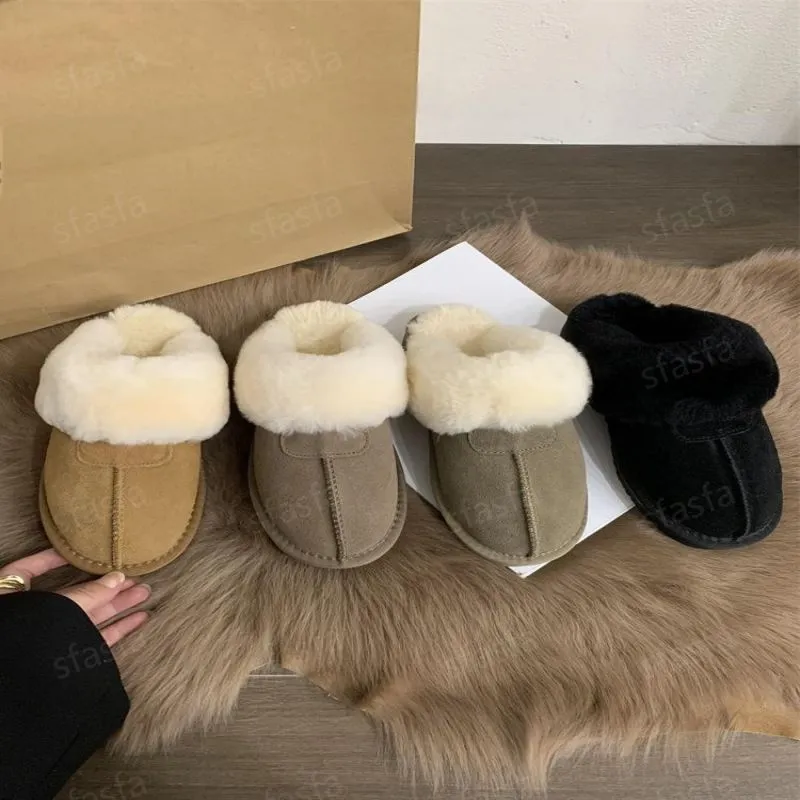 Designer Fuzzy Hausschuhe Schneestiefel Frauen Winter Outfit Warme flauschige Slipper Casual Knöchelstiefel Plüsch Dickes Fell Baumwolle_voghion.com