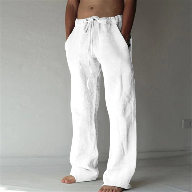 Abbigliamento maschile 2024 Wish Hot Sale Nuovi pantaloni da uomo in lino casual tinta unita pantaloni da uomo in lino sottile_voghion.com