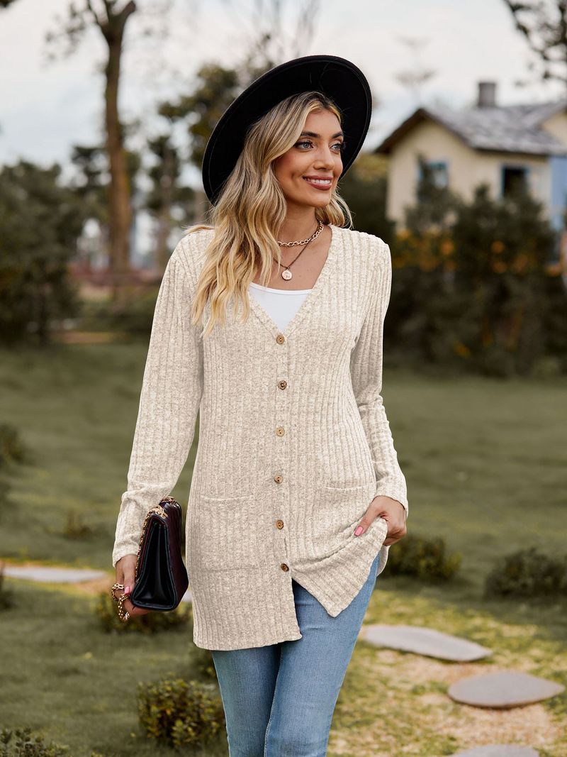 Neue kleidung gebürstet pit streifen einfarbig langarm frauen strickjacke jacke_voghion.com