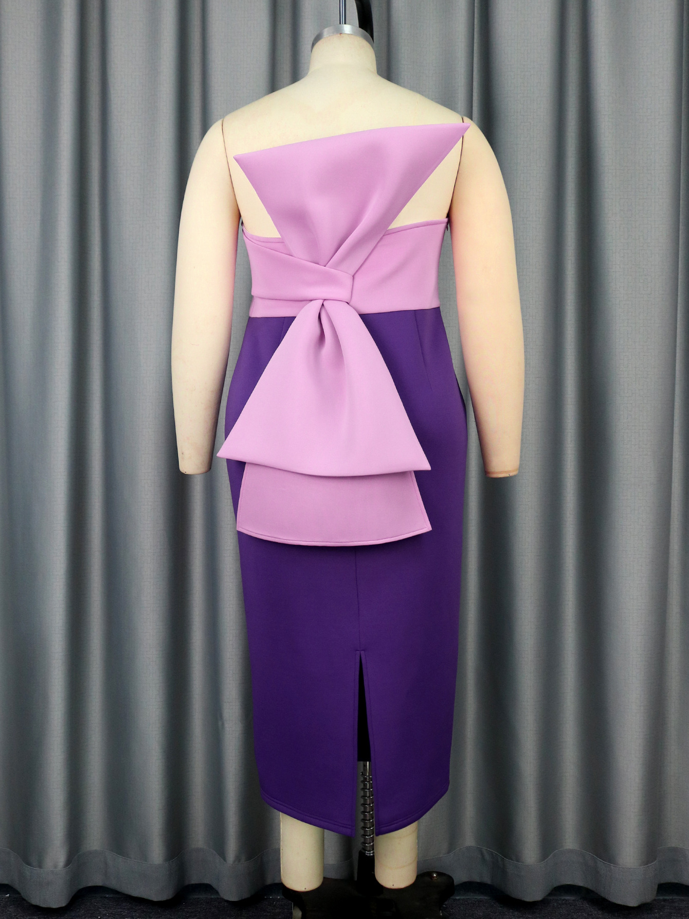 Women's large size color matching dress personality bow high waist slimming chest one-step skirt_voghion.com