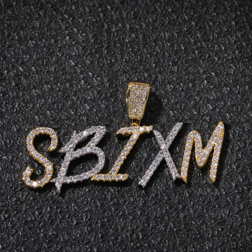 New Fashion personalized Gold Bling Diamond Cursive A-Z Initial Letters Custom Name Pendant Necklace DIY Letter Jewelry_voghion.com