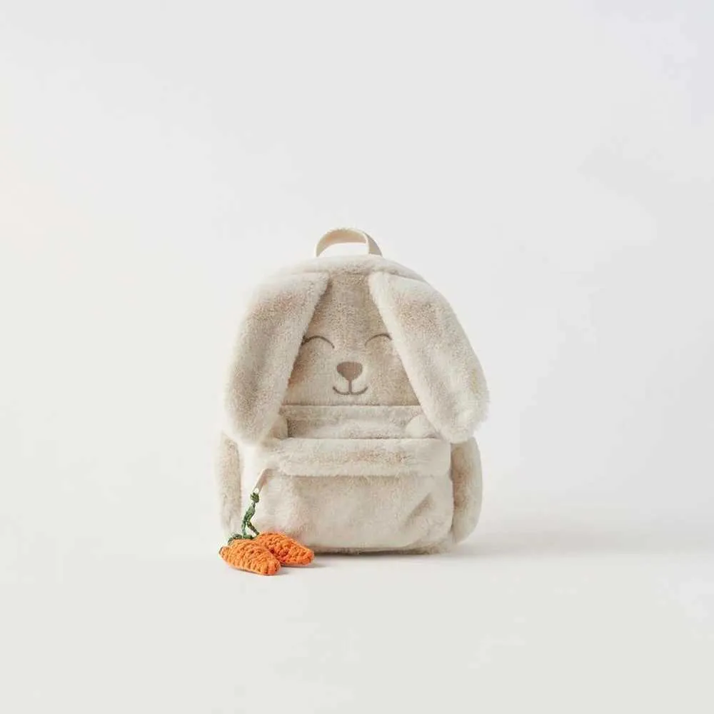 Personalisierte benutzerdefinierte Beige Plüsch Karotte hängen Ohr Kaninchen Womens Rucksack bestickt Kinder süße Geschenk Tasche mit_voghion.com