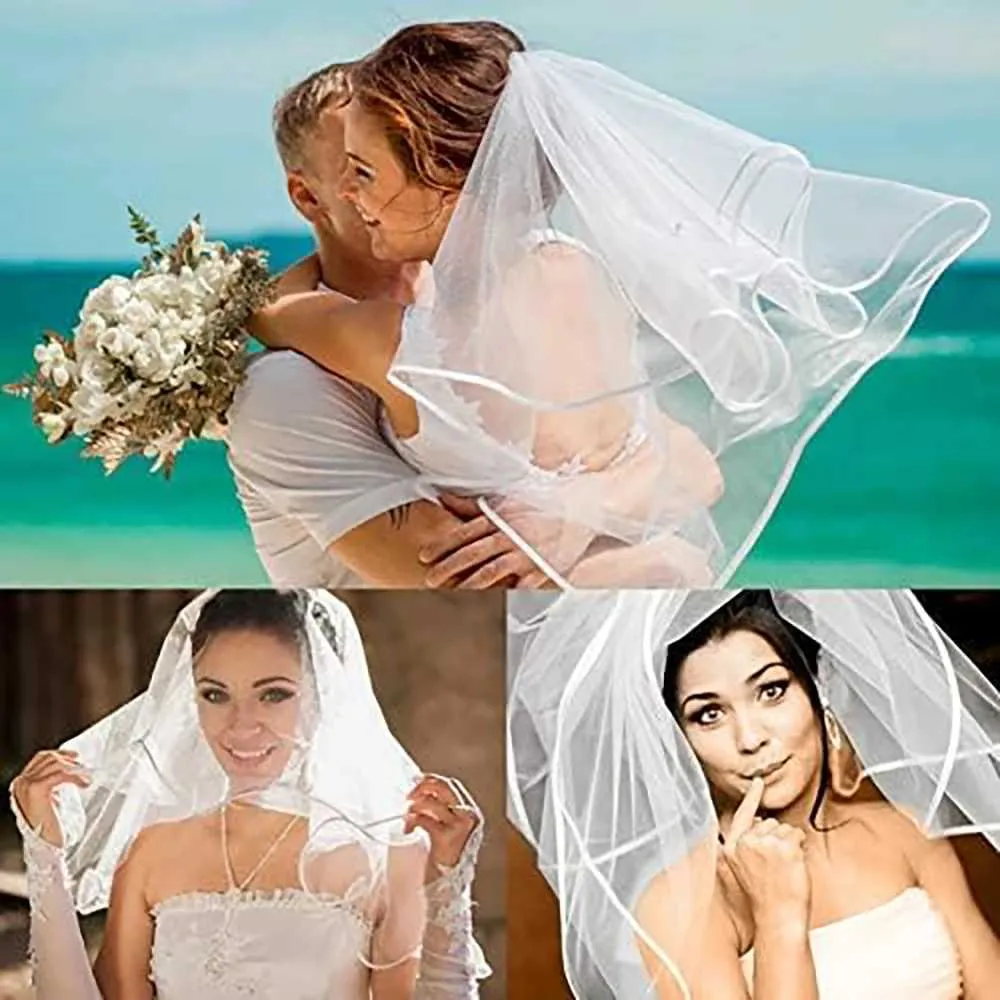 Gioielli per capelli da sposa, da donna, semplici, in tulle, con velo corto e bordo in raso, con pettine, per matrimonio, addio al nubilato_voghion.com