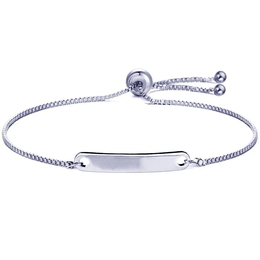 Pulsera de barra en blanco de acero inoxidable con nombre personalizado y dijes iniciales para mujeres, joyería personalizada_voghion.com