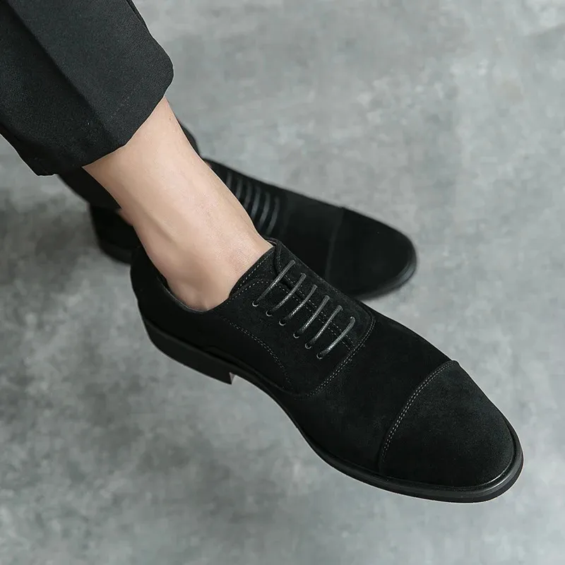 recém-chegado Biqueira fina casual camurça couro masculino renda superior Oxford vestido de noiva formal sapatos baixos atos Hombre 240911_voghion.com