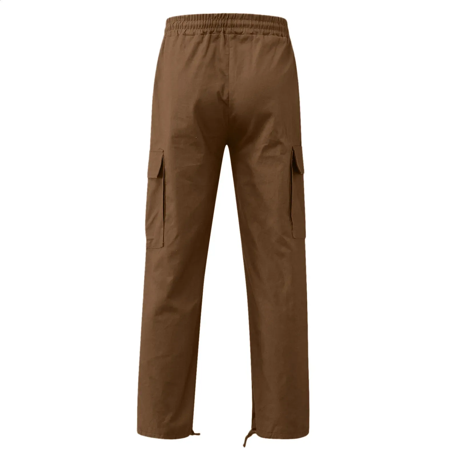 Calças para homens comprimento total cor sólida solta vários bolsos bolsos com cordão calças cargo masculinas 3XL 240813_voghion.com