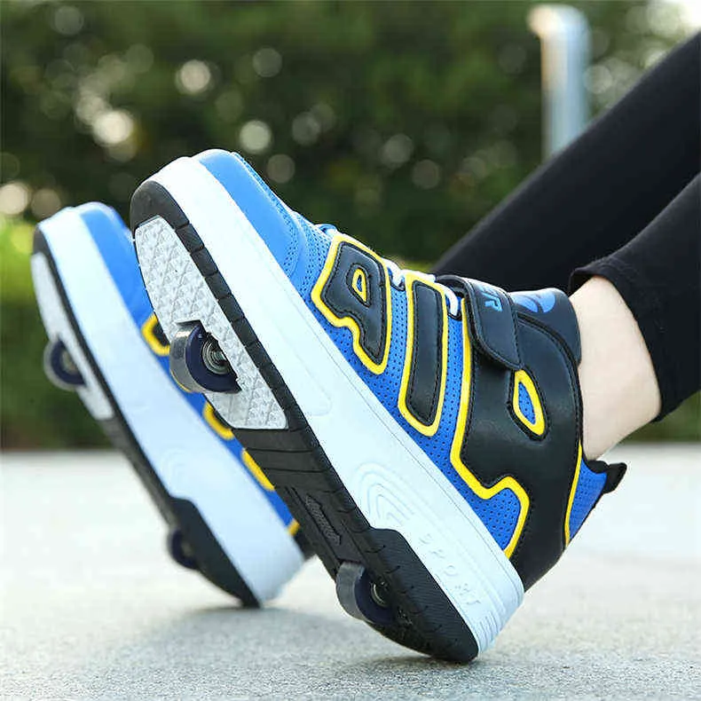 Chaussures de sport à roulettes avec deux roues pour enfants garçons filles mode tennis enfants garçon fille patinage roue sneaker_voghion.com