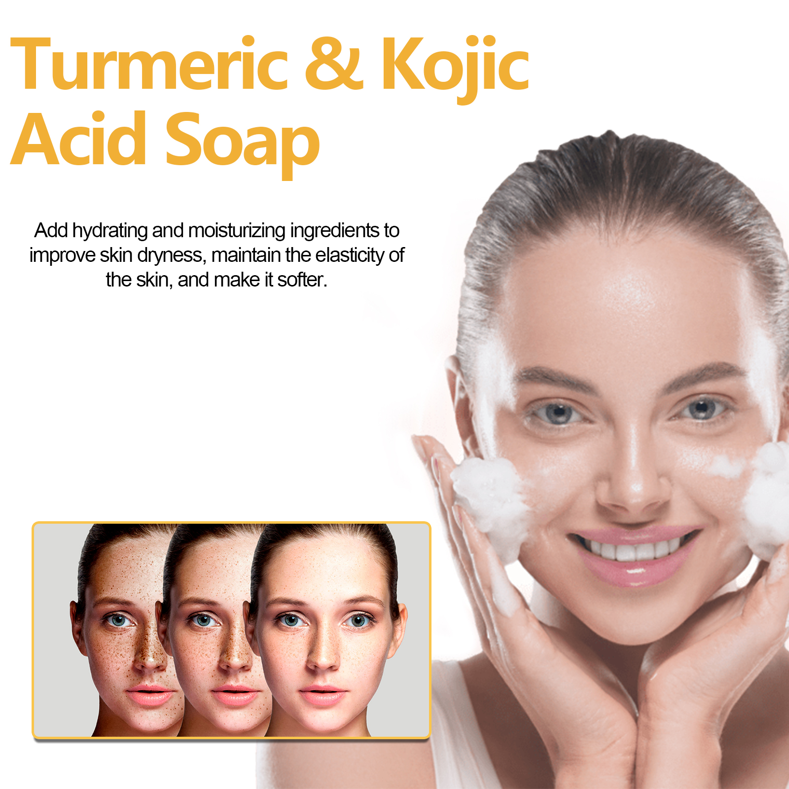 EELHOE Turmeric & Kojic Acid Soap, Gently Clean Face Fade Spots Brighten Skin Tone Moisturize And Moisturize Even Skin Tone_voghion.com