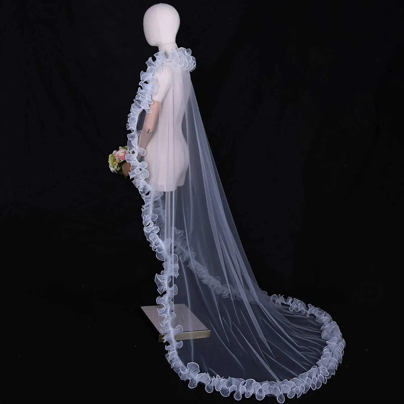 Haarschmuck V212 Brautschleier mit schicken Rüschen KEIN KAMM Schleier Bolero Schal abnehmbares Hochzeitsaccessoire_voghion.com