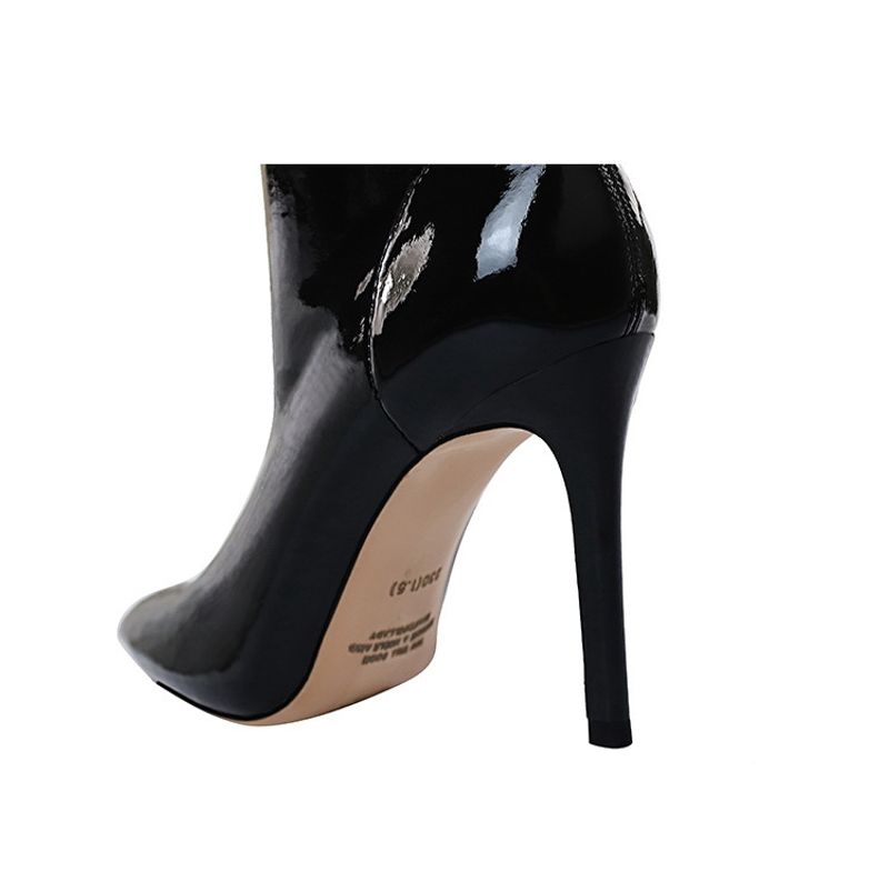 315 13 Fashion Sexy Nightclub Shiny Lacquer Leather Elastic Show Thin Pointed Short Winter Slim Boots_voghion.com