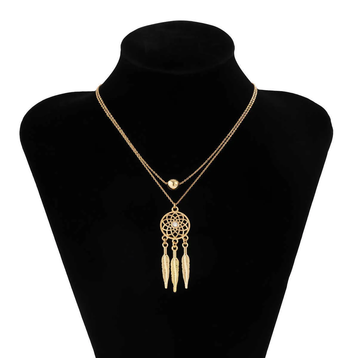 Collane Vintage Boho Oro Colore Multistrato Choker Collana Pendente Piuma per Donne Gotico Retro Encanto Collo_voghion.com