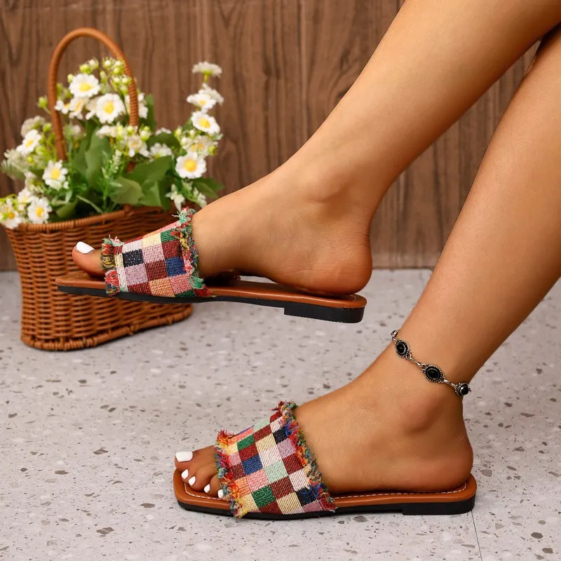 Hausschuhe Damen 2025 Sommerstil Mode Square Toe Designer Sandalen Täglich Lässig Bequeme Urlaubsstrandschuhe Plus_voghion.com