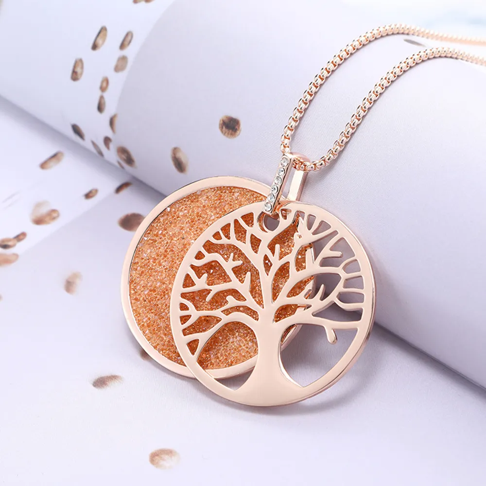 Colliers pendentifs 2023 Collier arbre de vie tendance en cuir cristal double couche grande breloque plante bijoux de mode pour_voghion.com